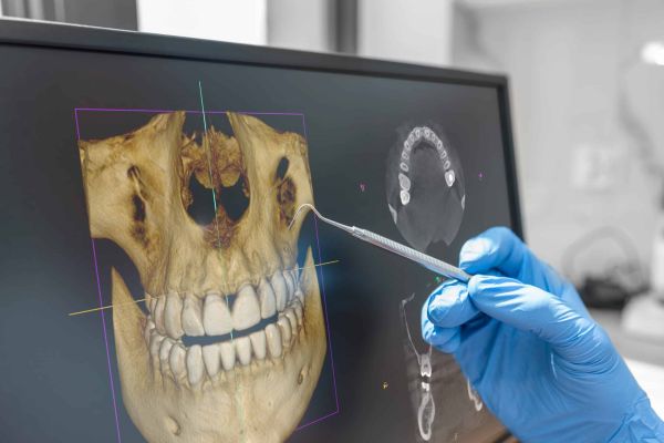 Aufnahme am Computer eines 3D-Röntgenbildes in der Zahnarztpraxis am Klagesmarkt 10 in Hannover